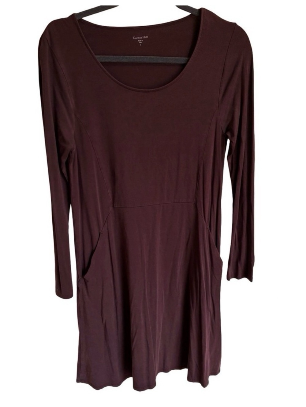Garnet Hill Brown Long Sleeve Scoop Neck Casual Dress
